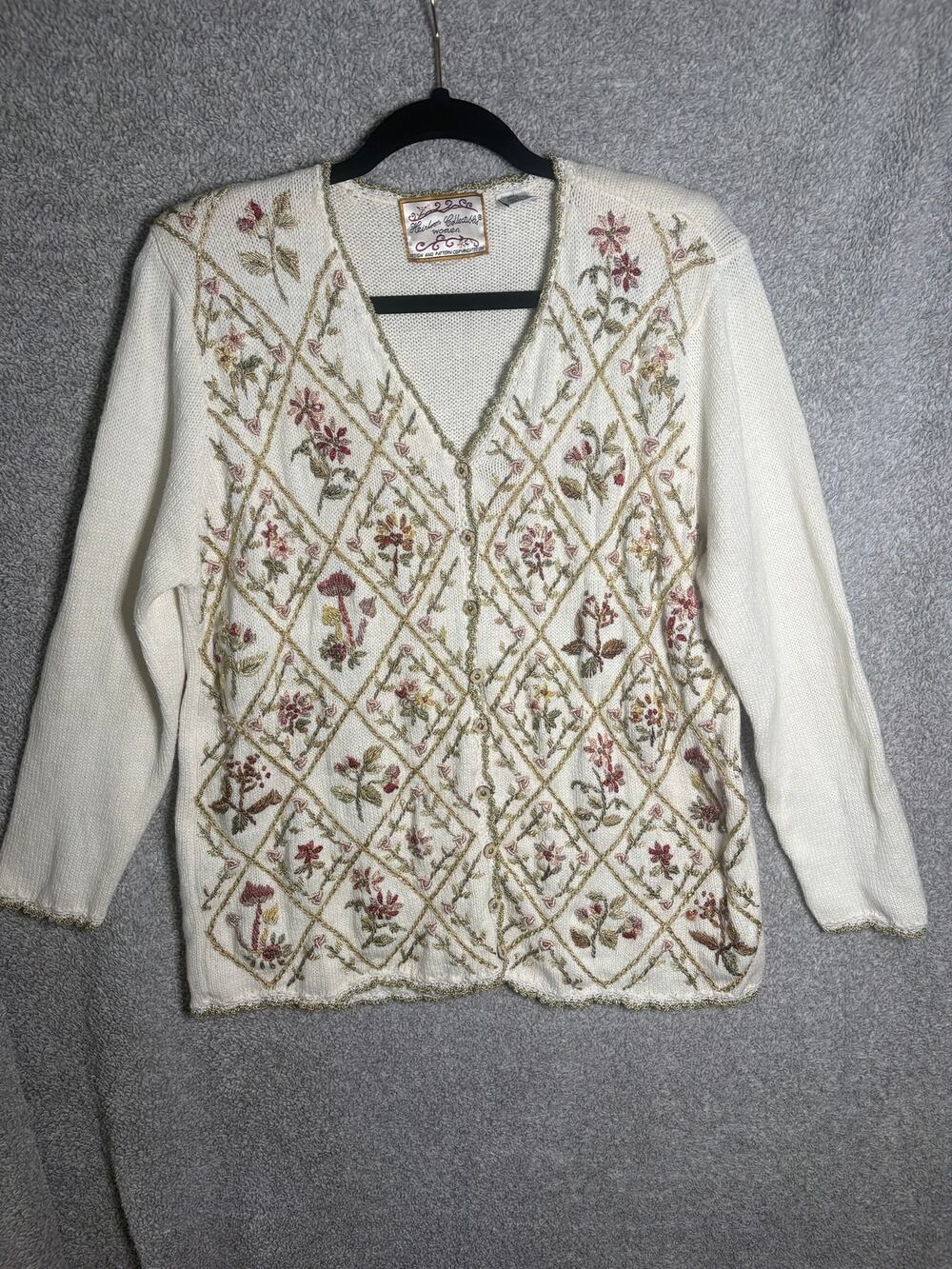 Vintage 1997 Floral Embroidered Cardigan Ramie Fairycore M